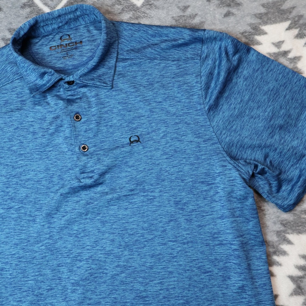 Cinch Mens Blue Space Dye Performance Polo Shirt MTK1863010 Large